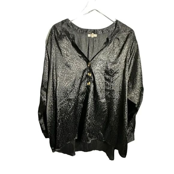 FLINT & MOSS womens Size 3X black tunic top long sleeve blouse tonal print - Picture 1 of 10